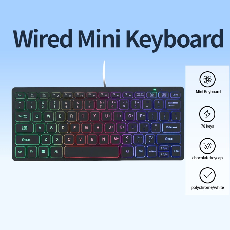 Gaming Keyboard Budget - 78 toetsen bedraad minitoetsenbord, chocolade keycaps,