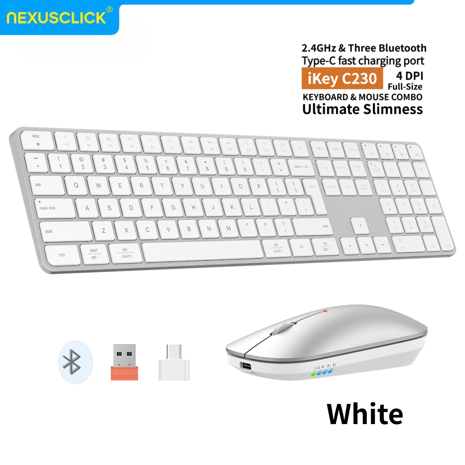 Gaming Keyboard And Mouse Combo Wireless - NexusClick Oplaadbaar Draadloos Toetsenbord-Muis-Combo, 4-kanaals 2.4G